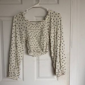 Polka dot cropped long sleeve blouse-Urban Outfitters